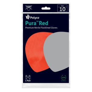 Polyco Pura Red Nitrile Flocklined Glove - 17N - Image 4