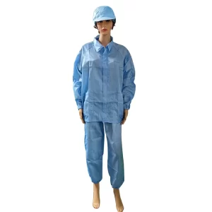 Blue 5mm Stripe Polyester Lint Free ESD Suit For Industrial Workwear - Image 2