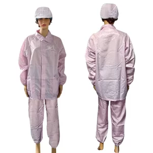 Lab Polyester ESD Antistatic Split Suit 5mm Grid Pink Special Design - Image 1