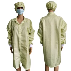 Lab Factory Used 2.5mm Grid Polyester ESD Antistatic Gown For Cleanroom Yellow - Image 1
