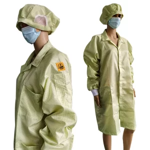 Lab Factory Used 2.5mm Grid Polyester ESD Antistatic Gown For Cleanroom Yellow - Image 2
