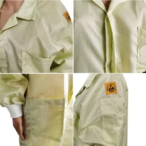 Lab Factory Used 2.5mm Grid Polyester ESD Antistatic Gown For Cleanroom Yellow - Image 4