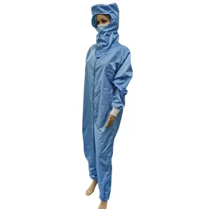 Blue 5mm Gird Washable Dust Free Anti Static Cleanroom Jumpsuit Coverall With Hood - Image 3