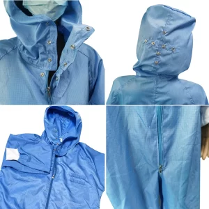 Blue 5mm Gird Washable Dust Free Anti Static Cleanroom Jumpsuit Coverall With Hood - Image 5