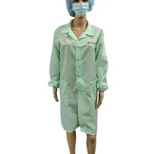 2 Side Pockets Lapel Collar Button 5mm Carbon Stripe ESD Cleanroom Gown Washable - Image 2