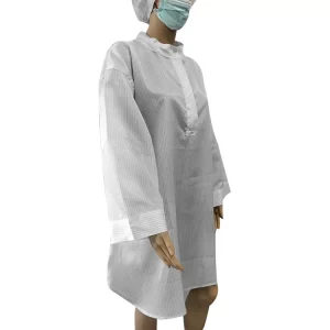 Washable Fluid Repellent V Neck Round Sleeve Cleanroom ESD Frocks With 5mm Stripe - Image 2