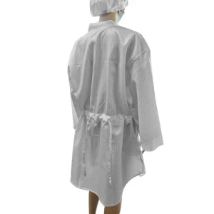 Washable Fluid Repellent V Neck Round Sleeve Cleanroom ESD Frocks With 5mm Stripe - Image 4