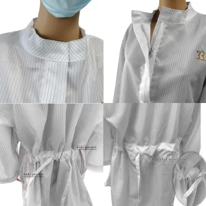 Washable Fluid Repellent V Neck Round Sleeve Cleanroom ESD Frocks With 5mm Stripe - Image 5