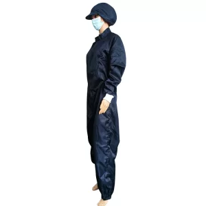 5mm Grid Dark Blue ESD Cleanroom Jumpsuit Coverall For Electronics Industries - Image 2