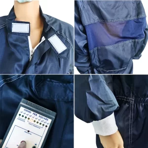 5mm Grid Dark Blue ESD Cleanroom Jumpsuit Coverall For Electronics Industries - Image 4