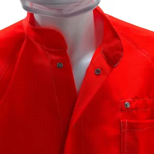 Cleanroom Red 5mm Grid ESD Antistatic Safety Coat With 98% Polyester 2% Carbon Fiber - Image 2
