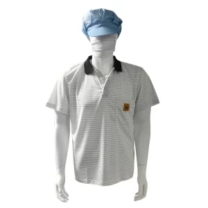 7MM Stripe White Silk Knitting ESD Anti Static POLO T-Shirts 99% Polyester 1% Conductive - Image 2
