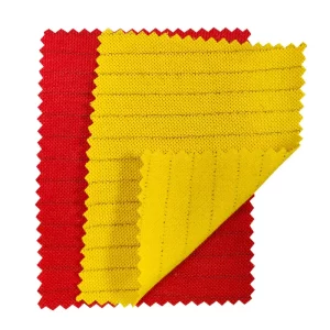 Cvc Knitted Pique Antistatic Fabric For Esd Polo Shirt Red Yellow 260gsm - Image 4
