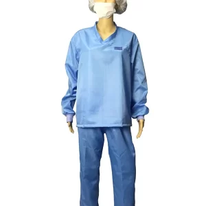 5mm Grid ESD Safe Clothing V Neck Long Sleeve Anti Static T Shirt And Pants - Image 2