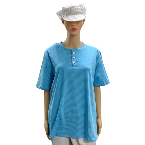 pl202799085-cleanroom_99_cotton_1_carbon_fiber_blue_unisex_esd_anti_static_o_neck_t_shirt_with_3_buttons