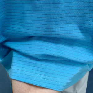 Cleanroom 99% Cotton+1% Carbon Fiber Blue Unisex ESD Anti-static O-neck T-shirt With 3 Buttons - Image 4