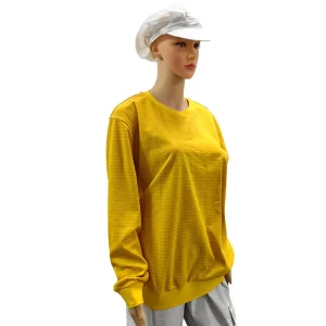Yellow 5mm Stripe 99% Cotton+1% Carbon Fiber ESD Anti-static Long Sleeve Shirt For Laboratory - Image 2
