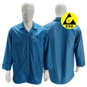 Blue Washable Cleanroom ESD Smock Antistatic Clothes Garment with 96% Polyester +4% Carbon - Image 1