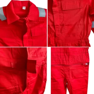 High Visibility Reflective Safety Clothes- 100% Cotton Red Coveralls - Image 3