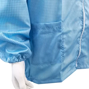 Blue Anti Static Lab Coat Grid 98% Polyester 2% Carbon Fiber Fabric Jacket - Image 4