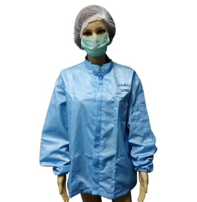 Antistatic Jackets Cleanroom Apparel 5mm Grid Polyester YKK Zip With Logo Printing - Image 2