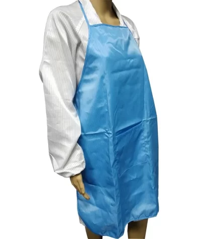 White Blue ESD Apron Antistatic One Size Fits All One Pocket 98% Polyester 2% Carbon Fiber - Image 2