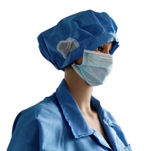 Unisex Blue 2.5mm Grid ESD Lab Coats Smocks Dustproof With Same Color Cap - Image 3