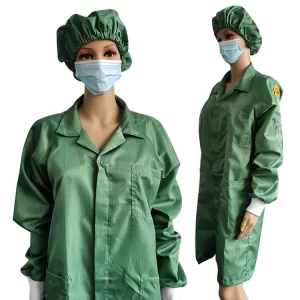 Cleanroom Lab 2.5mm Grid Green ESD Anti Static Smocks with Same Color Cap - Image 1
