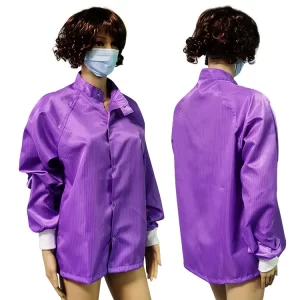 Cleanroom Working Round Neck Purple ESD Jacket 5mm Stripe 99% Polyester - Image 1