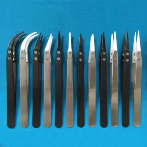 ESD Antistatic Stainless Steel Handle Ceramic Tweezers High Temperature Resistant Interchangeable Head - Image 1