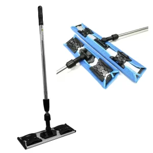 Aluminum Microfiber Flat Mop For Floor Cleaning, Adjustable Telescopic Stainless Steel Handle - Image 1