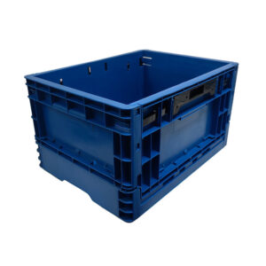 Blue ESD Foldable Storage Box Plastic Attached Lids Turnover Crate - Image 1