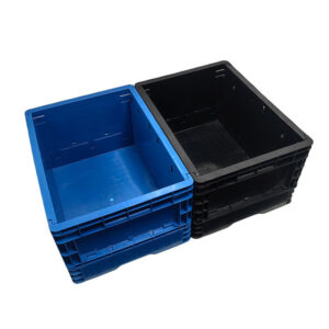 Blue ESD Foldable Storage Box Plastic Attached Lids Turnover Crate - Image 5