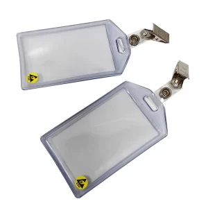 Clear Waterproof ESD Antistatic Plastic ID Card Holder Card Badge Case Holder With Clip - Image 1
