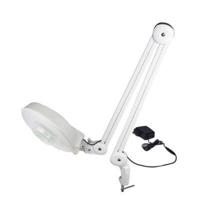 LED Illuminated Magnifying Lamp Spring Internal Clamp Base 5 Inch Lens With Lids - Image 3