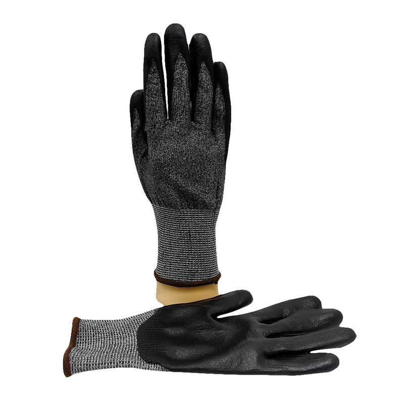 Black 18 Knitted Safety Work Glove Level 3 Cut Resistant Rubber Palm Coated Gloves - Image 2