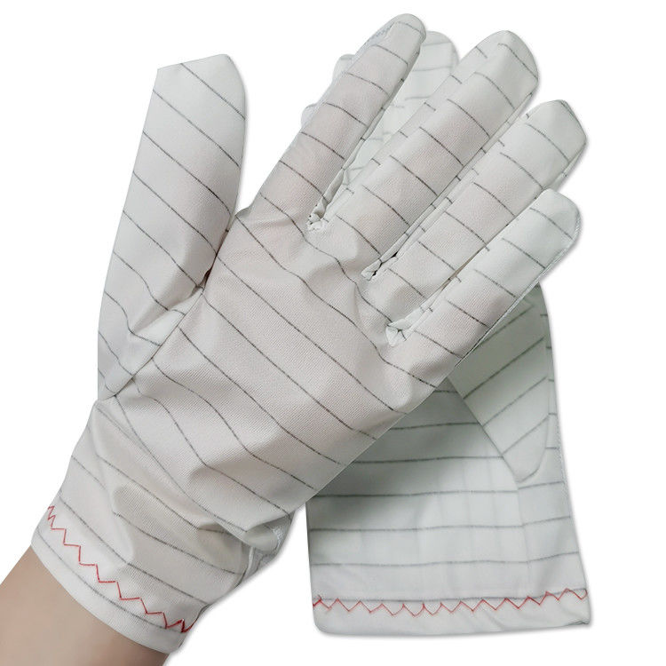White Stripe PU Fabric ESD Anti Static Gloves Lint Free For Industrial Cleanroom - Image 4