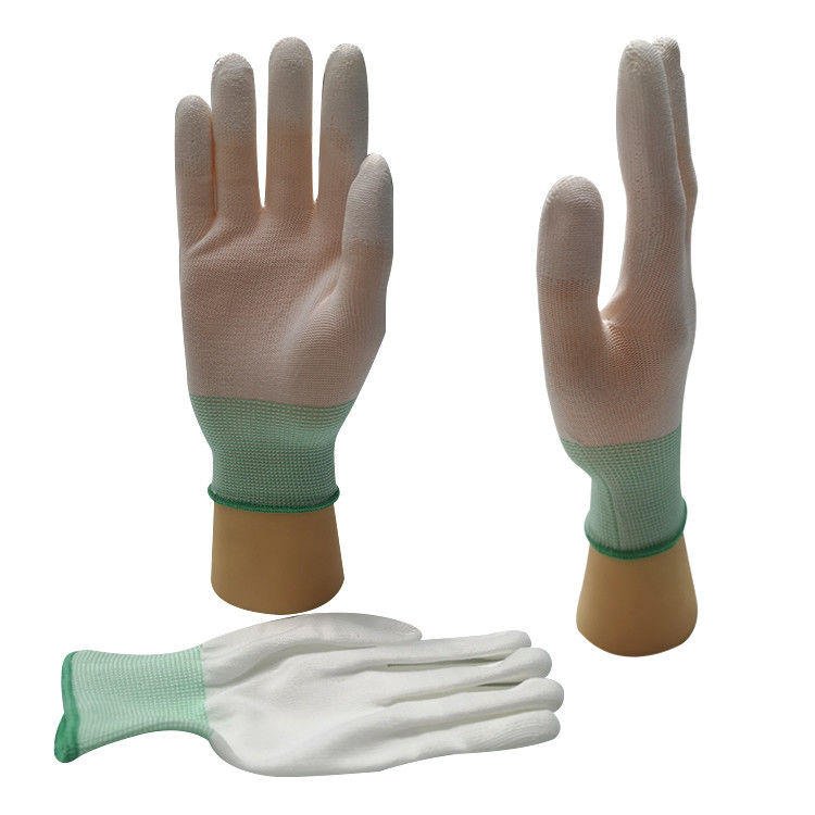 White Polyester PU Fingertip Coated Safety Working Gloves Anti Slip - Image 2