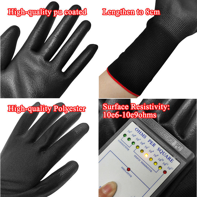 Lengthen Anti Static Gloves Polyester Black ESD PU Palm Coated - Image 2
