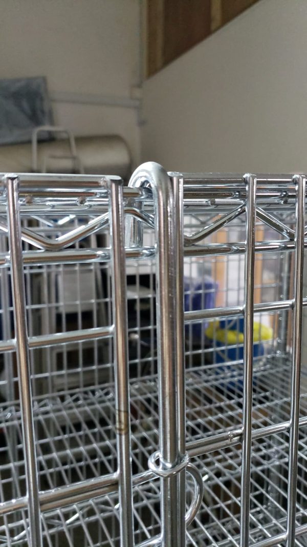 Chrome Wire Shelving Cage Corner Detail Singapore Chrome wire shelving cage corner sleeve and post detail — Phil Industries Singapore