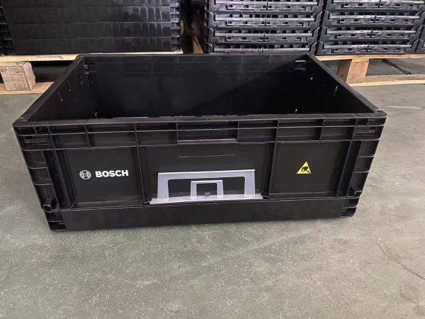 Conductive ESD storage box Singapore with Bosch logo and ESD warning label for static-safe handling