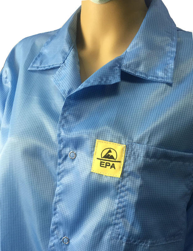 Static Dissipative ESD Jackets 2.5mm Grid White And Blue For EPA Clean Room 4