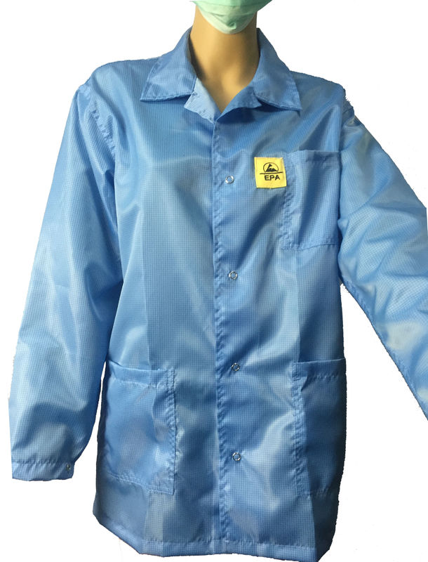 Static Dissipative ESD Jackets 2.5mm Grid White And Blue For EPA Clean Room 1