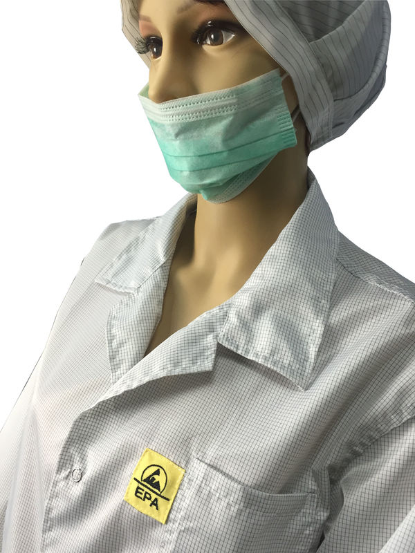 Static Dissipative ESD Jackets 2.5mm Grid White And Blue For EPA Clean Room 5