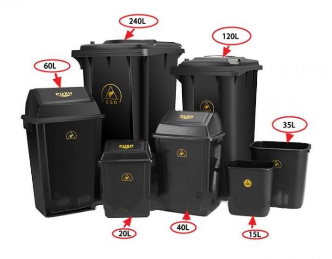 Lids Style Permanent ESD Trash Cans / Waste Basket Color Black w/ESD Symbol 4
