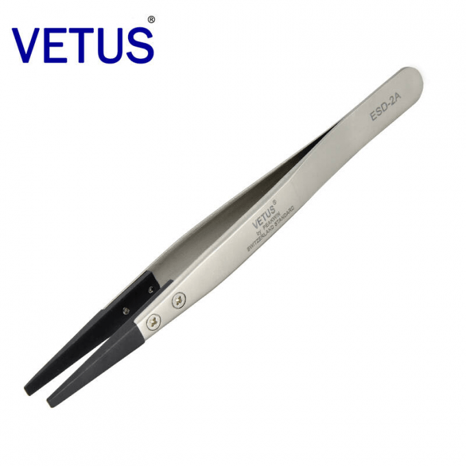 No Rust ESD Safe Tools AISI302 High Precision Tweezers Tip Replaceable 12