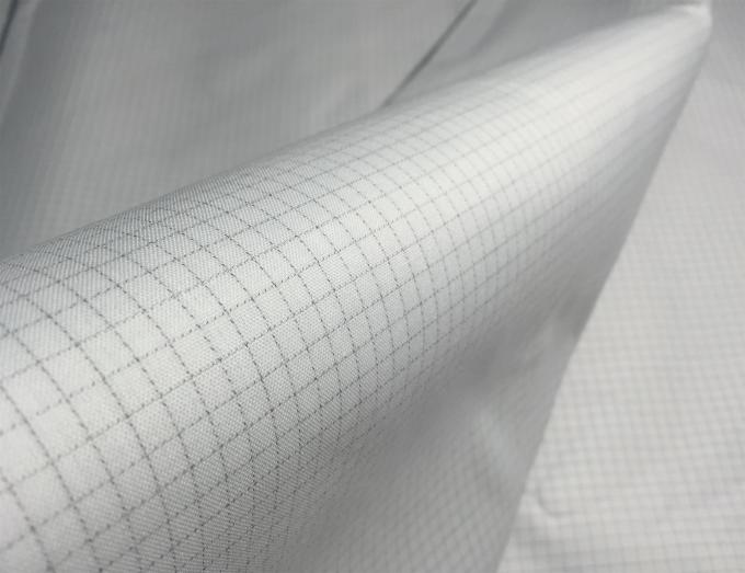 Breathable Static Dissipative Fabric ESD Plain Grid White Light Blue Stock 1