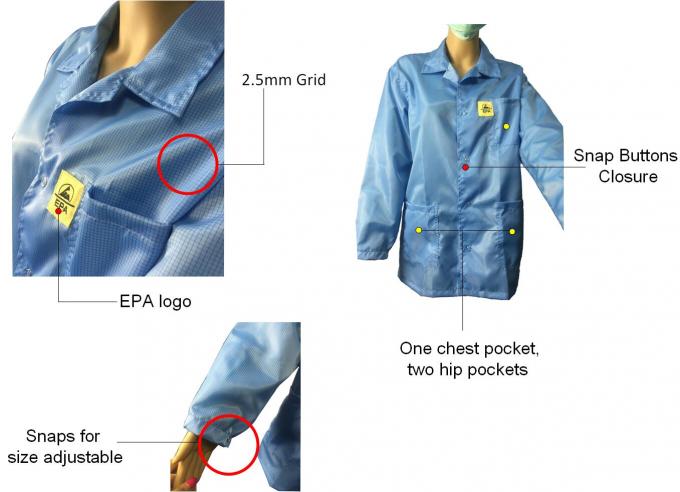 Static Dissipative ESD Jackets 2.5mm Grid White And Blue For EPA Clean Room 0
