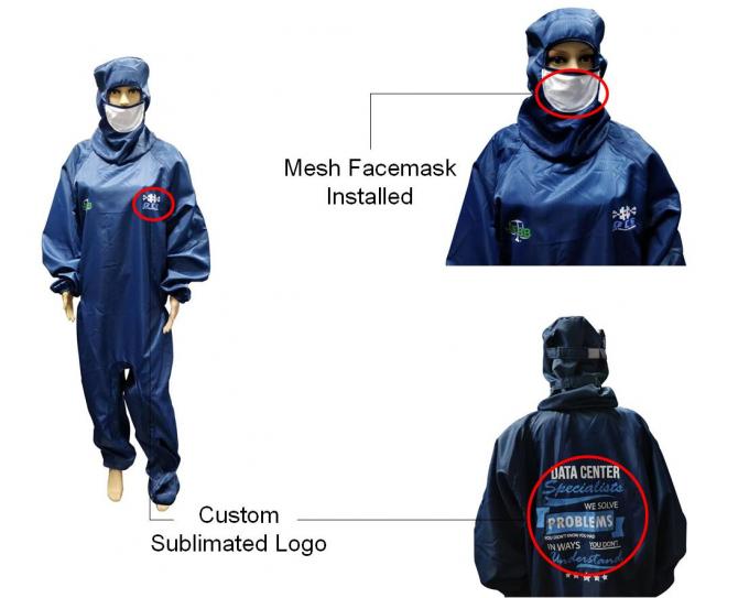 ISO 4 Cleanroom ESD Safe Clothing With Attached Hood Boots And Facemask 0