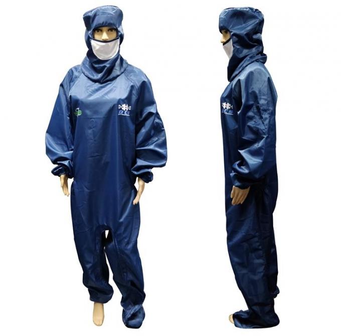 ISO 4 Cleanroom ESD Safe Clothing With Attached Hood Boots And Facemask 1